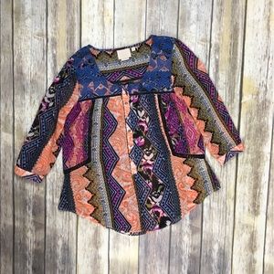 Vanessa Virginia Embroidered Patch Print Henley